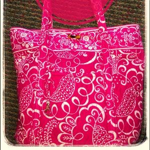 VERA BRADLEY 💗PINK TWIRLY BIRD LG TOTE 💗EUC